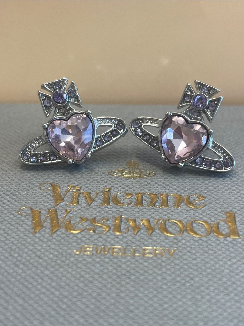 Vivienne Westwood Lilac Heart Orb Stud Earrings
